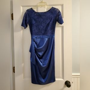 Medium size royal blue lace and silk-like dress.